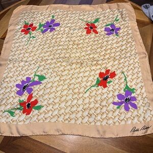 Bill Blass Vintage 100% Silk Tan and Cream Silk Scarf FLAWS